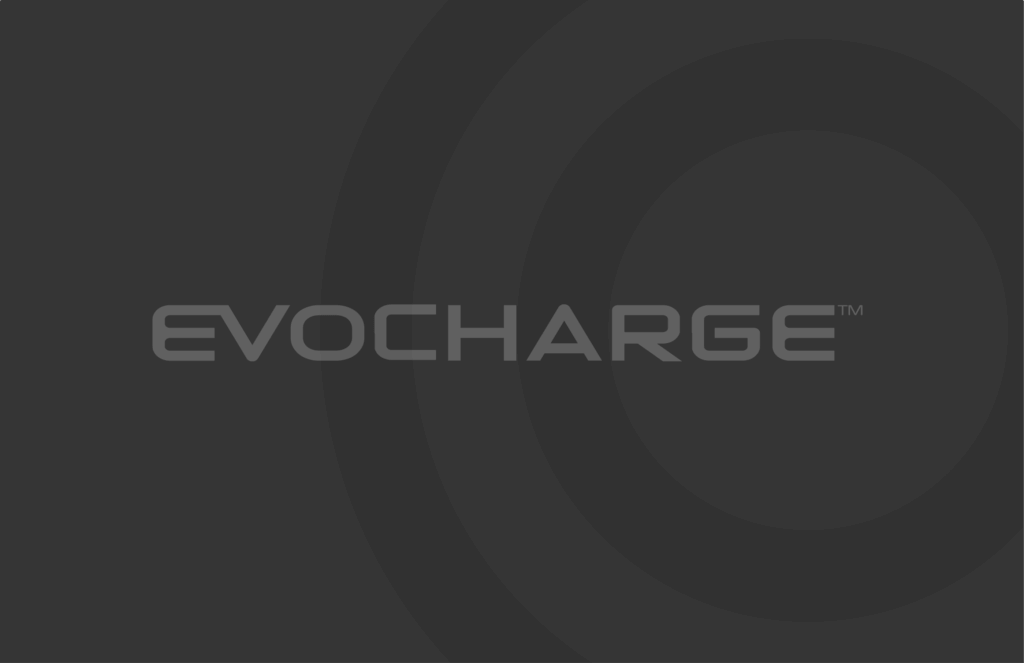 The EvoCharge logo, light grey font on a dark grey background