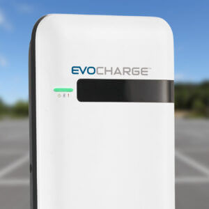 Closeup of an EvoCharge charger.