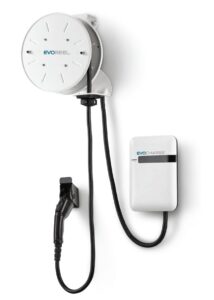 An EvoCharge charger and EvoReel product on a white background