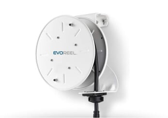 The EvoReel, a cord management tool that can be installed overhead on the ceiling or wall.