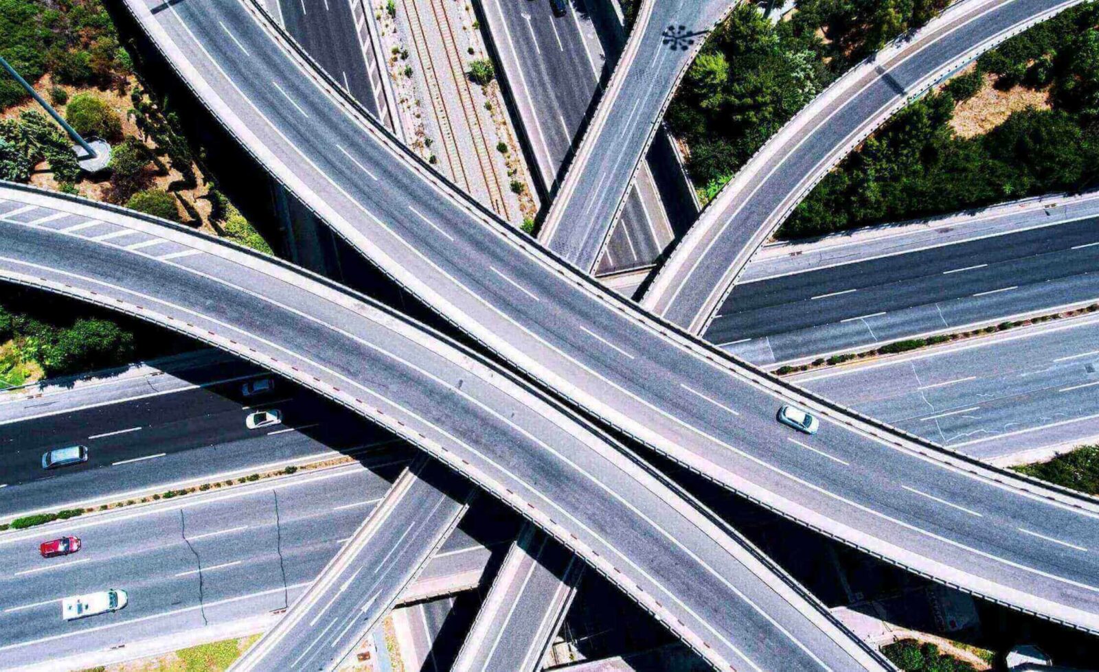 Bird's Eye view of a quiet highway interchange.